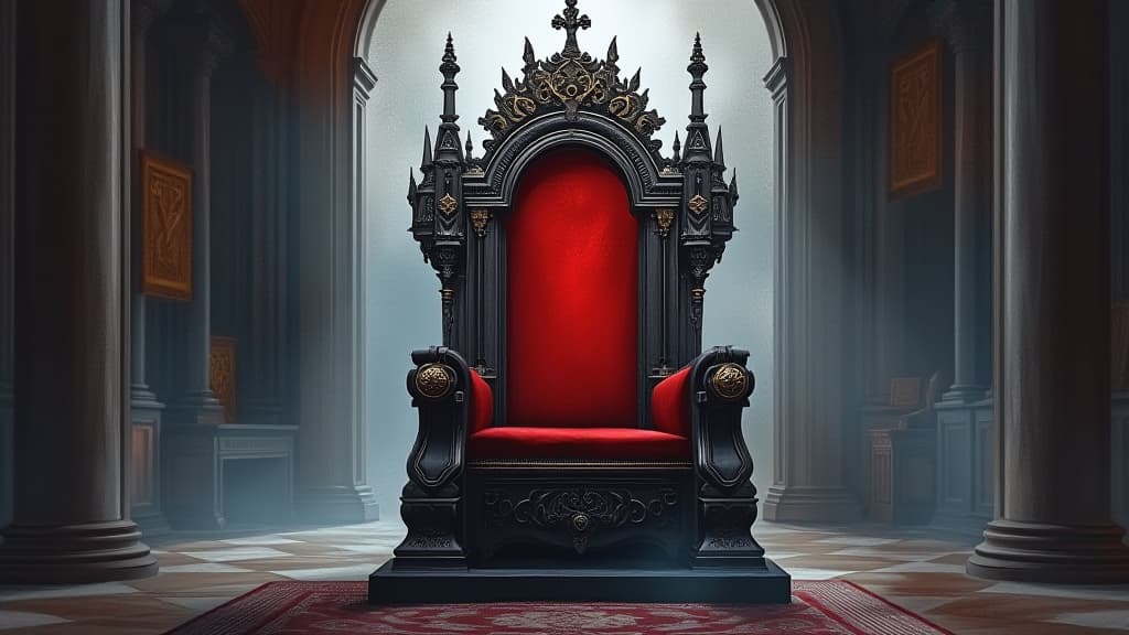  gothic throne, red velvet cushions, shadowy corners, watercolor style, high quality, high details, hd, perfect composition, 4k epic detailed, highly detailed, sharp focus, high resolution