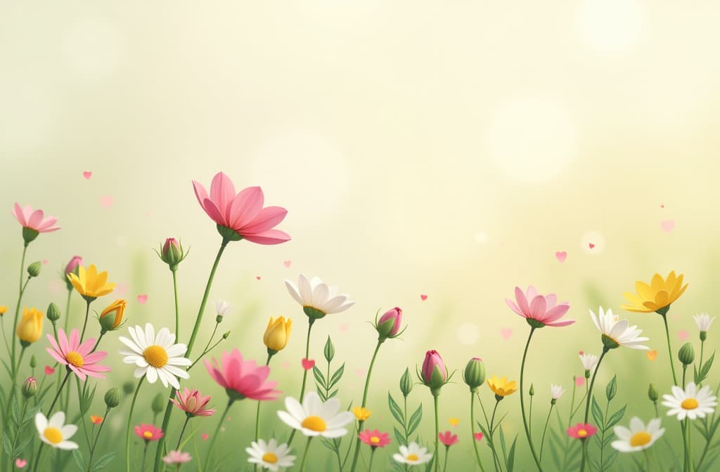  little wild flowers background in pastel shadows, light pink white yellow and green colors, they are making a carpet of flowers, beautiful and gentle, ar 3:2 {prompt}, maximum details