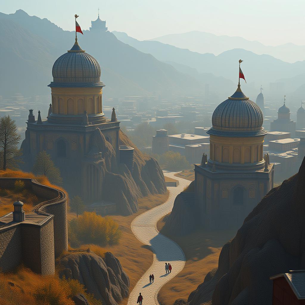  a visual of the ancient appearance of a place in the central part of kazakhstan. the visual should include plenty of historical and cultural elements. it should also be a city view. specifically astana hyperrealistic, full body, detailed clothing, highly detailed, cinematic lighting, stunningly beautiful, intricate, sharp focus, f/1. 8, 85mm, (centered image composition), (professionally color graded), ((bright soft diffused light)), volumetric fog, trending on instagram, trending on tumblr, HDR 4K, 8K