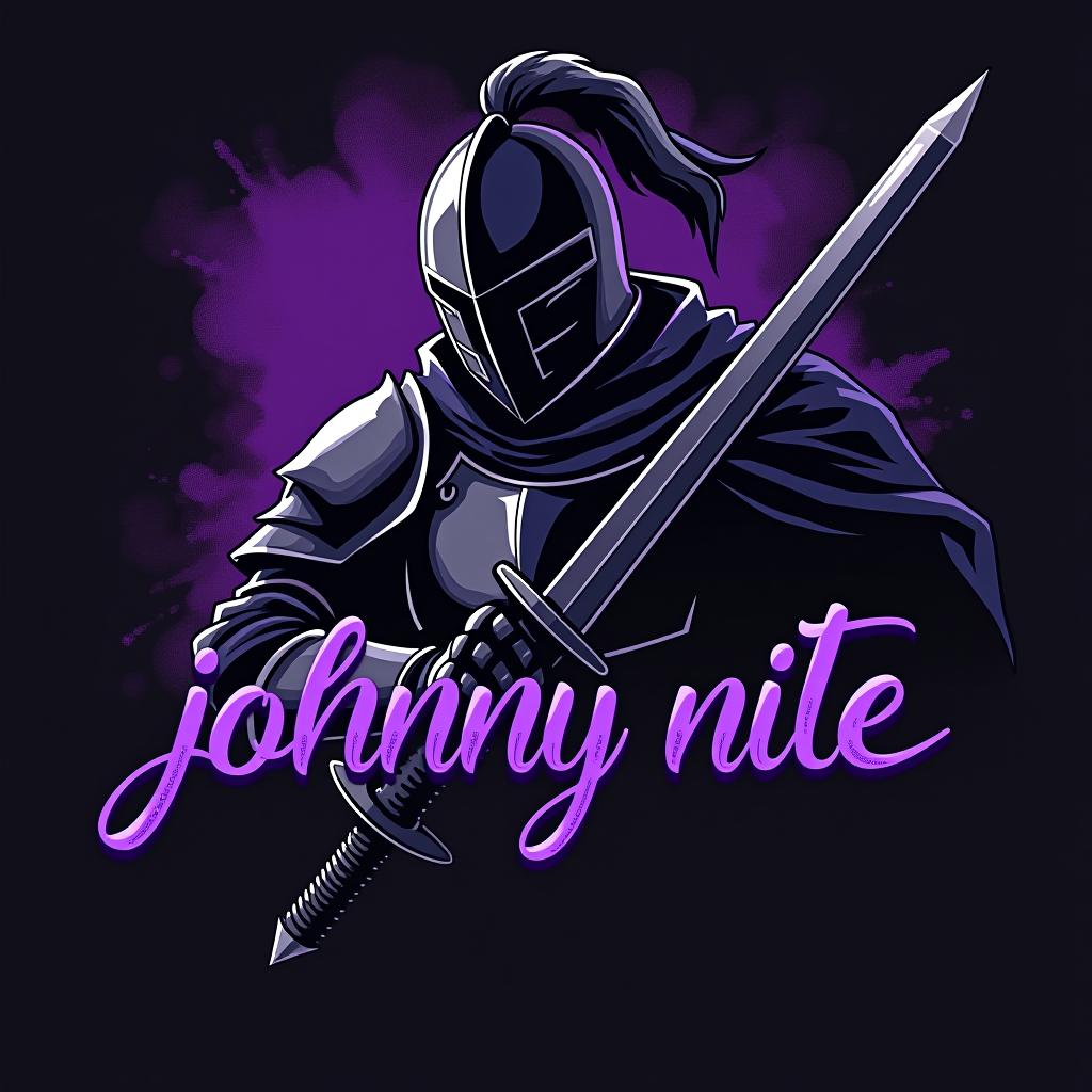  design a logo, in a realism style. knight black and purple graffiti, with the text 'johnny nite '.