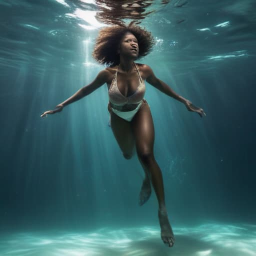 African woman in full growth going down underwater