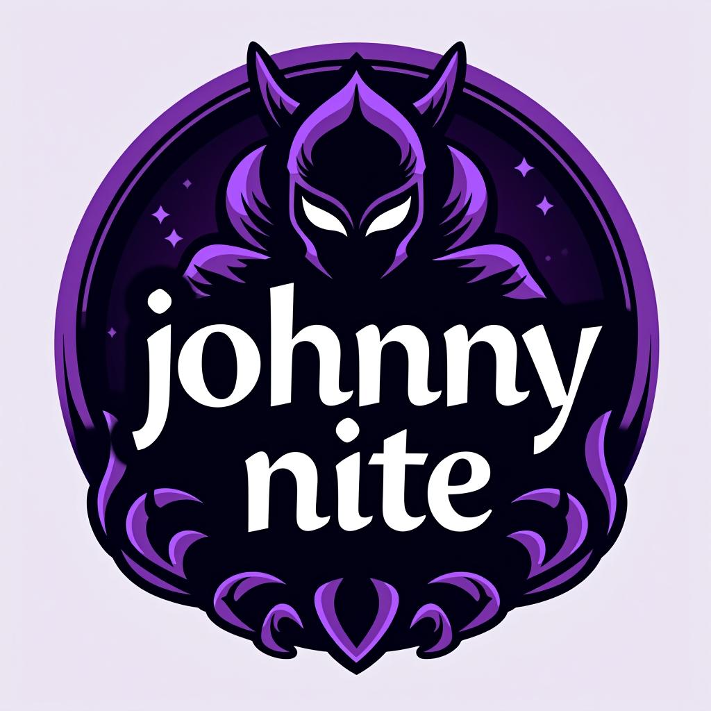  design a logo, in a threedrender style. knight purple and black, with the text 'johnny nite'.