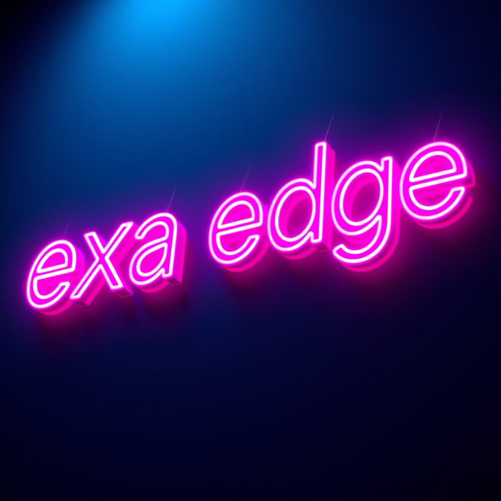  a vibrant, neon lit sign reading 'exa edge' in a futuristic, cyberpunk style. the sign is set against a deep blue background, with shimmering lines of light emanating from the edges of the sign, creating a dynamic, kinetic energy. use bold, futuristic fonts to create a sense of dynamism and energy. the entire composition should have a high contrast, high resolution feel, capturing the essence of a high tech, fast paced world.hyper detail, intricate details, sharp focus, high resolution, 8k, ultra detailed, vib