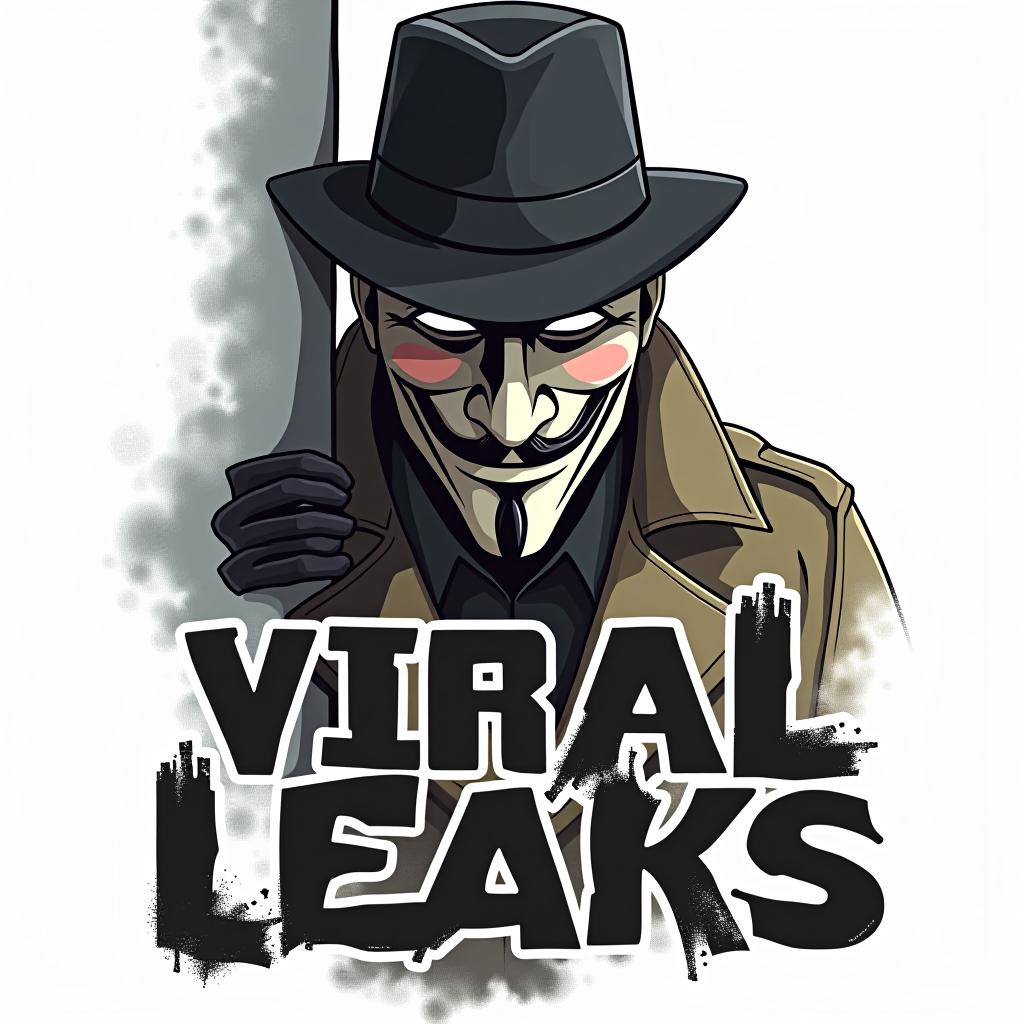  good quality, high quality, a anonymous hide face for "viral leaks," featuring a realistic character wearing a trench coat and hat, peeking out from behind a wall with a mischievous grin. the text "viral leaks" is styled in a hacker font with subtly integrated into the design, representing the idea of leaks.