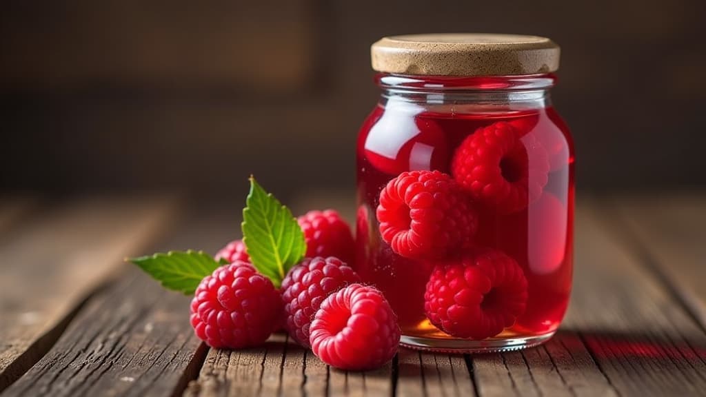  sweet homemade bottle raspberry gleep, high quality, high details, hd, perfect composition, 4k epic detailed, highly detailed, sharp focus, high resolution