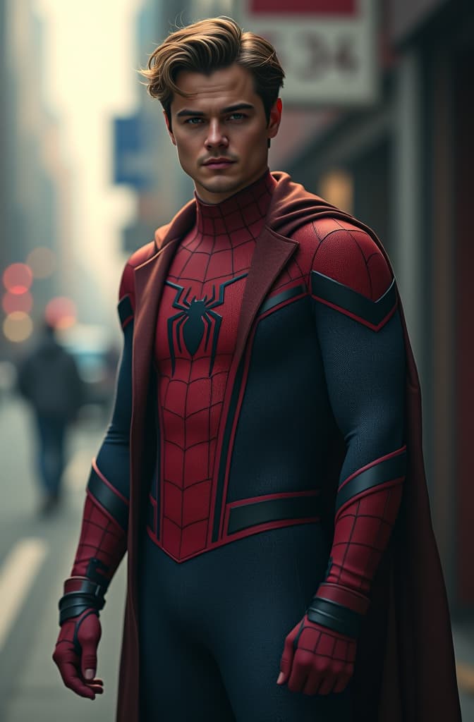  leonardo dicaprio joven anime comic spiderman retrato hyperrealistic, full body, detailed clothing, highly detailed, cinematic lighting, stunningly beautiful, intricate, sharp focus, f/1. 8, 85mm, (centered image composition), (professionally color graded), ((bright soft diffused light)), volumetric fog, trending on instagram, trending on tumblr, HDR 4K, 8K