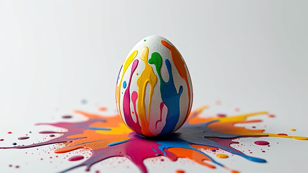  colorful paint splashing on easter egg