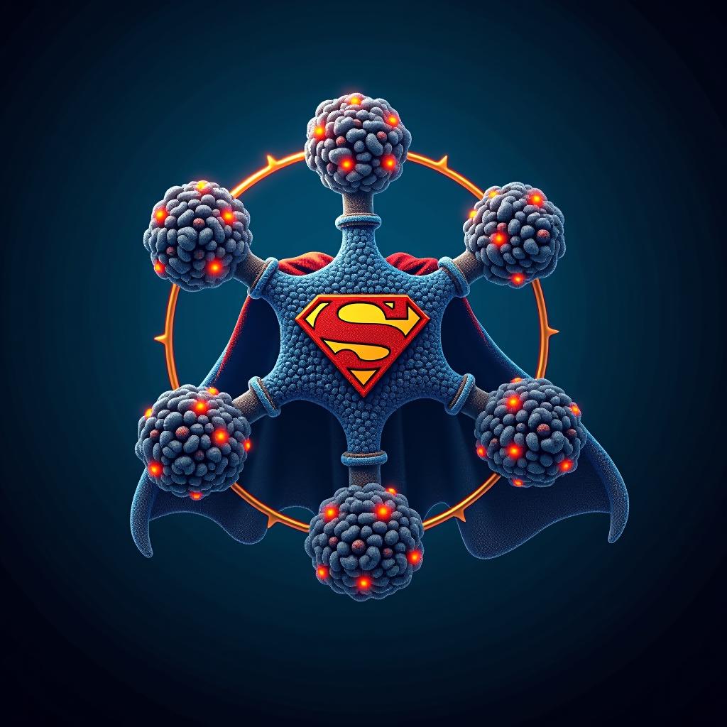  make a surperheo for the bio molecule, carbohydrate, use the exiting symbol for his main symbol, his powers are energy provider and has strength and make it blue and have a cape. photo realistic, highly intricate and detailed, masterpiece, ultra high res,photography,8k resolution