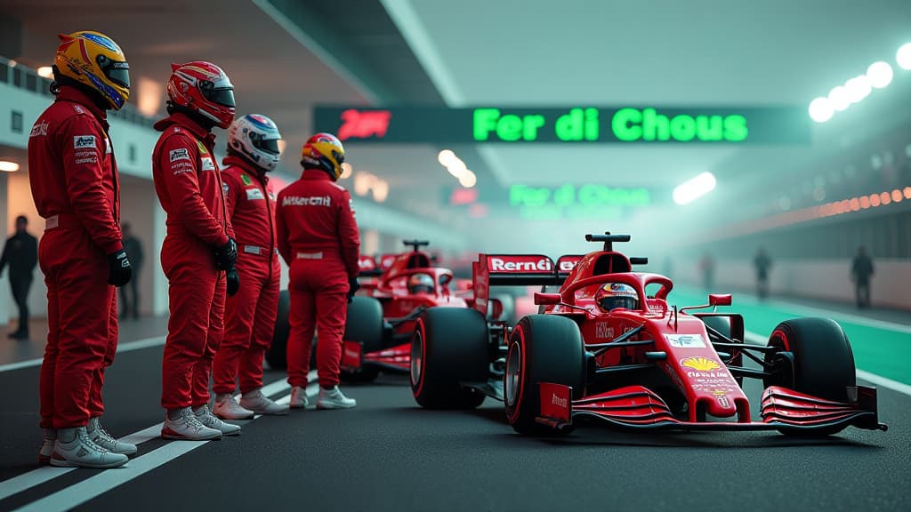  prompt: create an ultra realistic and detailed image showcasing the formula 1 innovation of a sprint race for rookies in abu dhabi. the composition should feature a diverse group of emerging rookie drivers in their racing suits, standing next to their sleek formula 1 cars on the grid. include logos of formula 1, abu dhabi grand prix, and prominent team brands. capture the excitement and anticipation of the drivers, with the iconic green light signaling the start of the race in the background. us