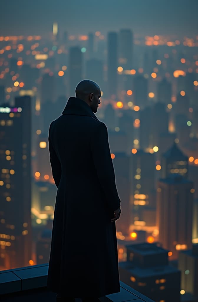  a lonely figure stands atop a skyscraper at night, surrounded by luxury but gazing into the empty city below, with a cold, distant expression., realistic, portrait, art by donato giancola and greg rutkowski, realistic face, digital art, trending on artstation hyperrealistic, full body, detailed clothing, highly detailed, cinematic lighting, stunningly beautiful, intricate, sharp focus, f/1. 8, 85mm, (centered image composition), (professionally color graded), ((bright soft diffused light)), volumetric fog, trending on instagram, trending on tumblr, HDR 4K, 8K