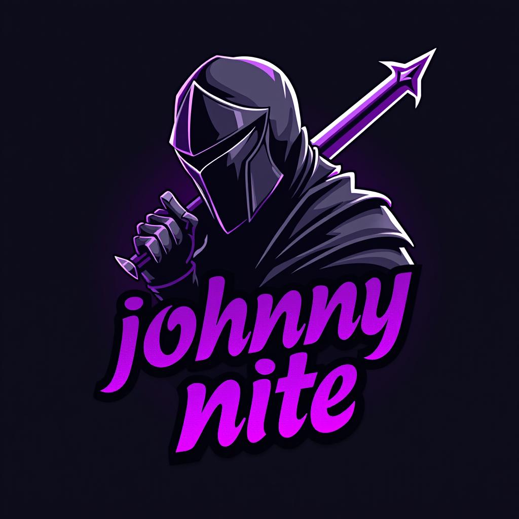  design a logo, in a realism style. knight black and purple graffiti, with the text 'johnny nite '.