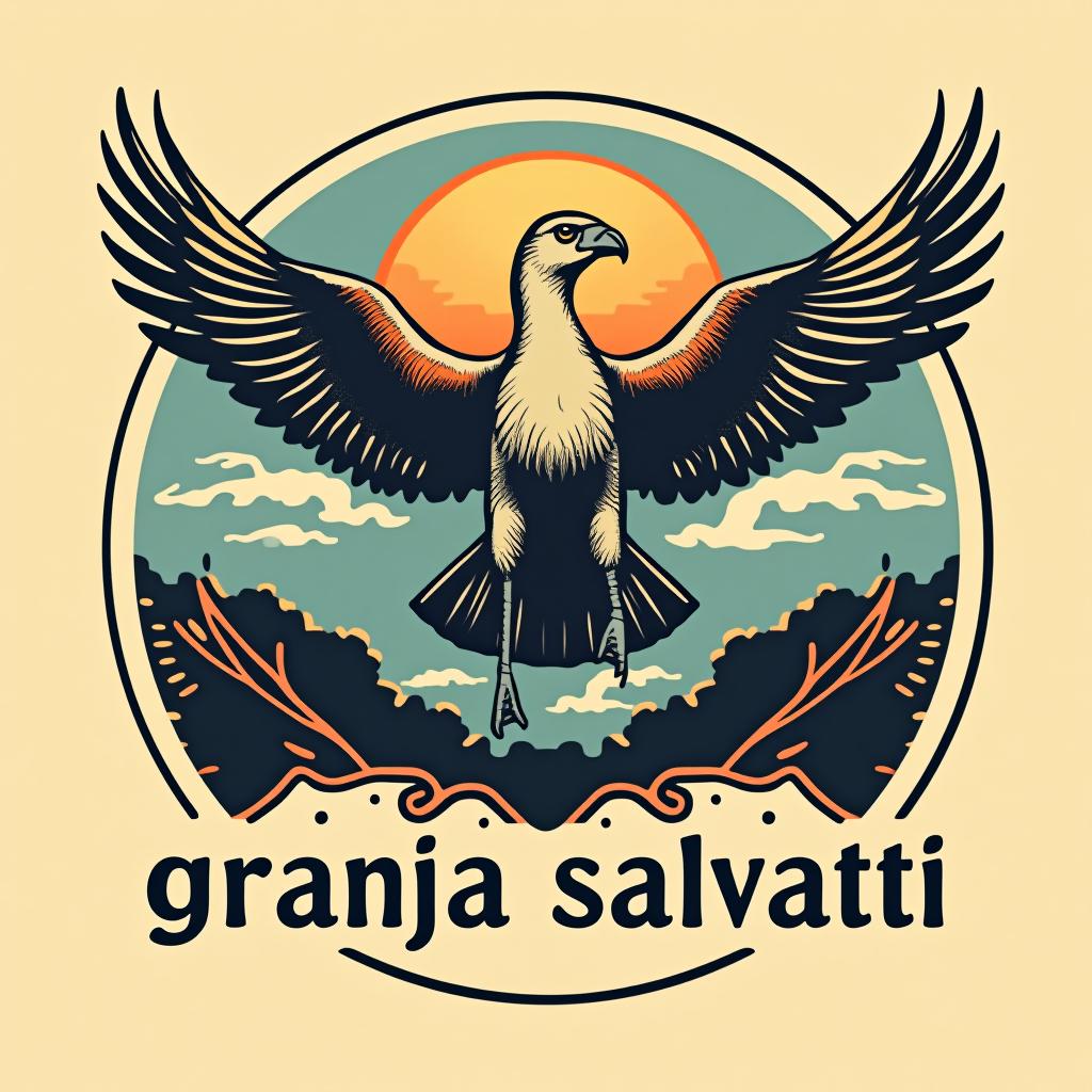  design a logo, aviarios antigos com sombra de araucárias e uma galinha, with the text 'granja salvatti'.