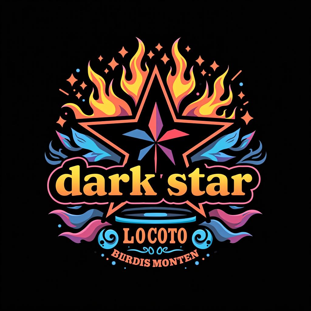  design a logo, crea un logo para un bar que sea colorido y loco, with the text 'dark star '.