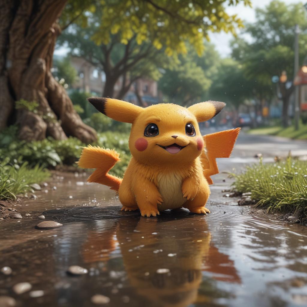 ((masterpiece)),(((best quality))), 8k, high detailed, ultra detailed, Cute Pokemon, (charmander with a happy expression), (pikachu with a cheeky smile), (squirtle playing in a puddle), (eevee napping under a tree) hyperrealistic, full body, detailed clothing, highly detailed, cinematic lighting, stunningly beautiful, intricate, sharp focus, f/1. 8, 85mm, (centered image composition), (professionally color graded), ((bright soft diffused light)), volumetric fog, trending on instagram, trending on tumblr, HDR 4K, 8K