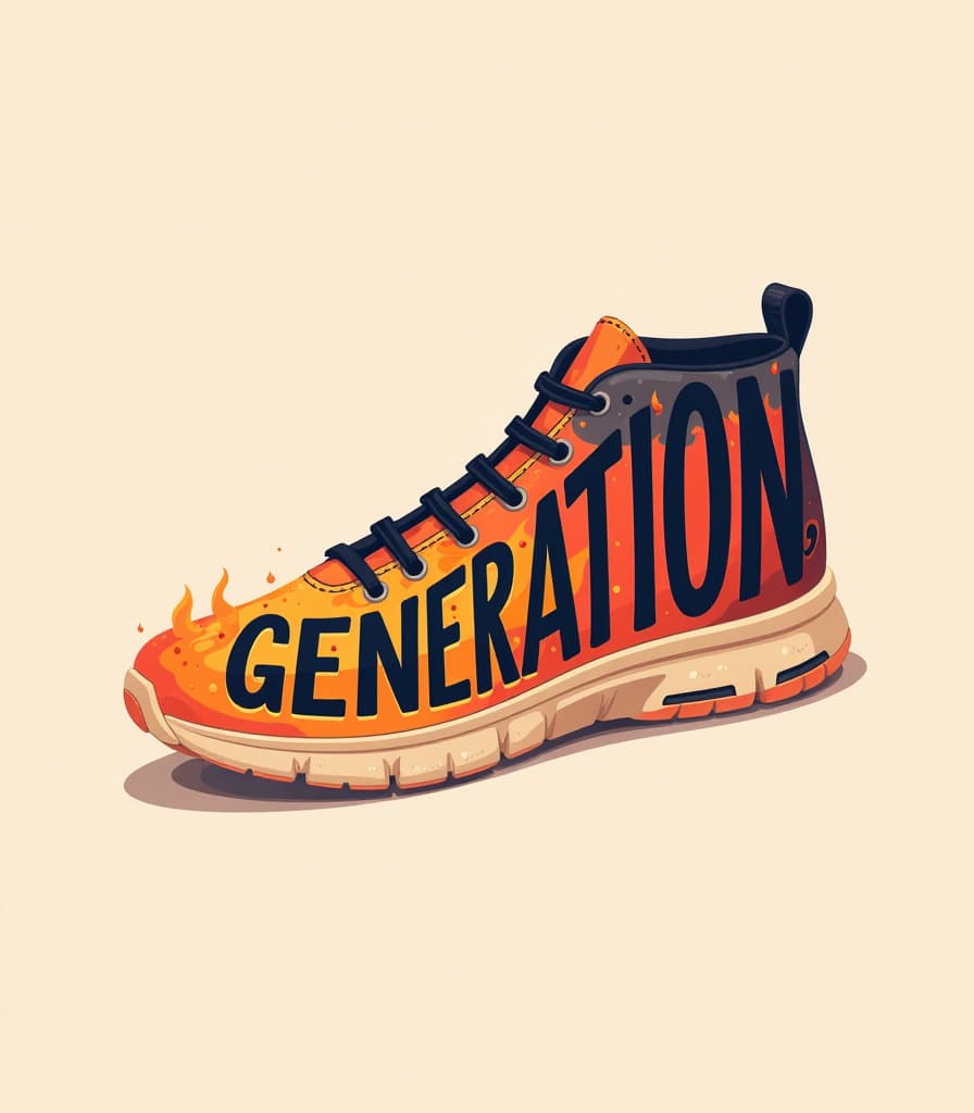  (minimalist logo design:1.2), featuring the vertically stretched text “artgeneration.me” inscribed within the silhouette of a (sneaker:1.1), perfectly following its contours and filling all available space. the sneaker is ingeniously crafted from the text itself, rendered in a (stylized fire font:1.3) that evokes a sense of energy and movement. the composition is a (multi layered image:1.2), embodying a flat logo aesthetic ideal for (advertising:1.3) and merchandise. this design showcases an innovative font transformation and is realized in the (best quality:1.1) with (16k resolution:1.3), representing a true masterpiece of lettering and calligraphy.