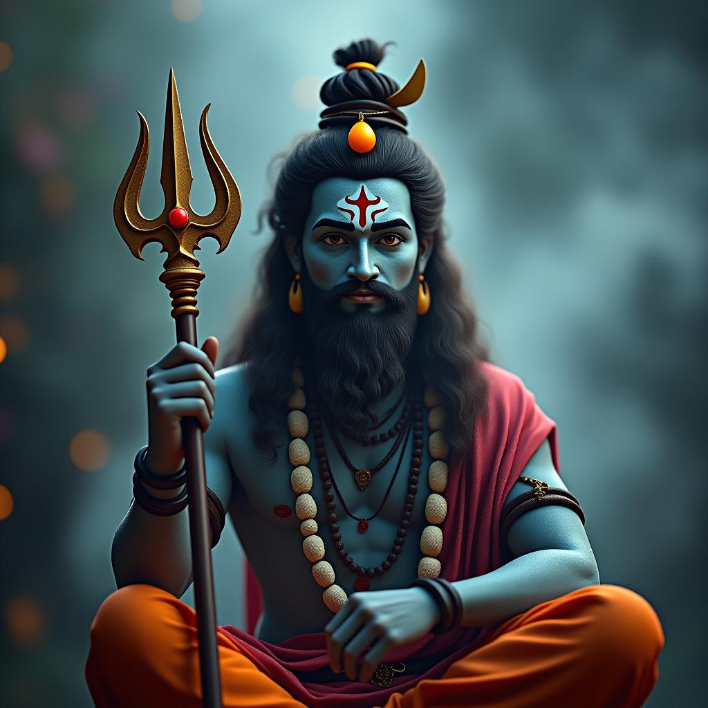  cute shiv ji, bholenath, full had image , 8k hyperrealistic, full body, detailed clothing, highly detailed, cinematic lighting, stunningly beautiful, intricate, sharp focus, f/1. 8, 85mm, (centered image composition), (professionally color graded), ((bright soft diffused light)), volumetric fog, trending on instagram, trending on tumblr, HDR 4K, 8K