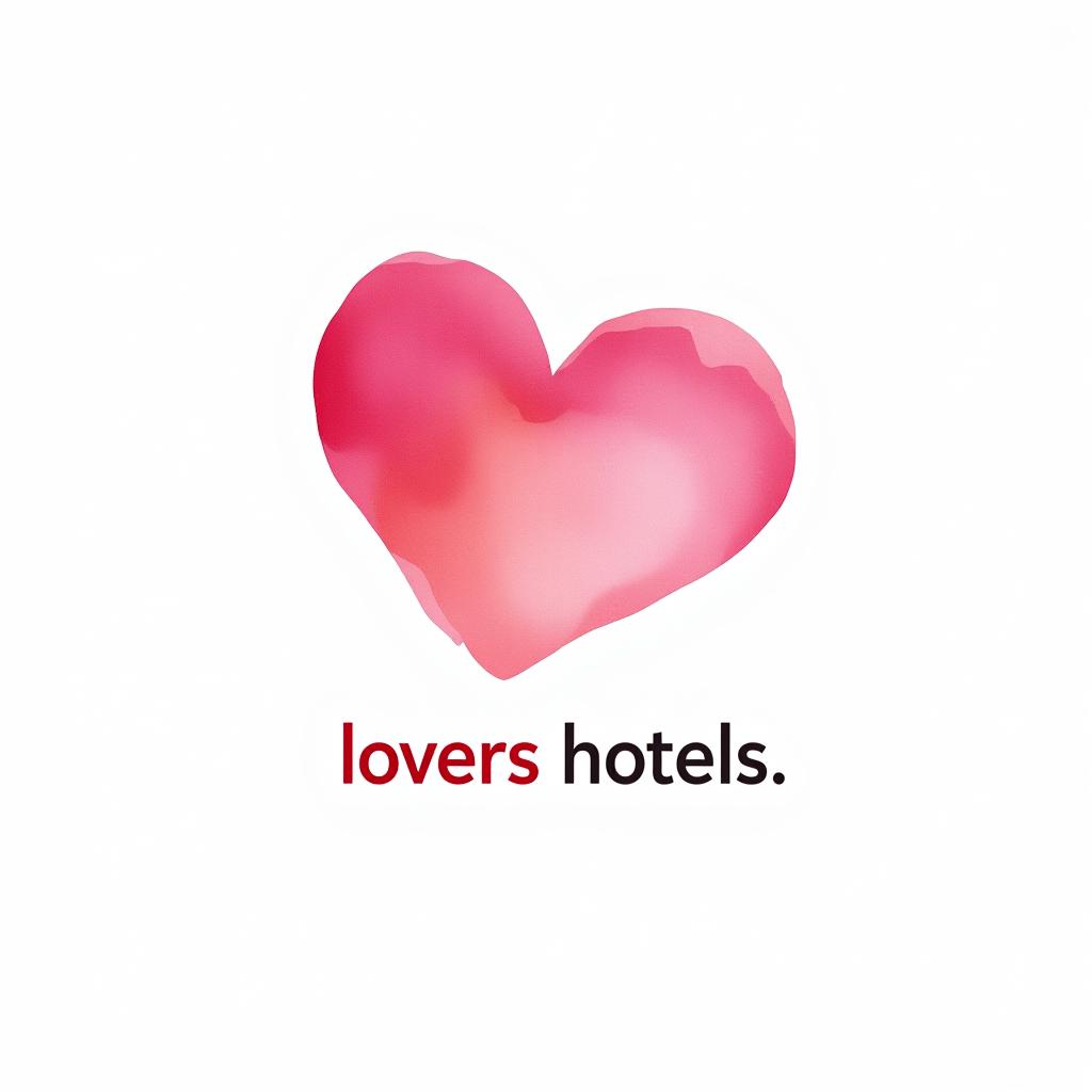  design a logo, watercolor style, logo of a heart, pink gradient colors, white background, with the text 'lovers hotels'.