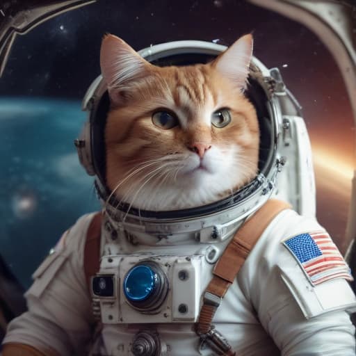 Gato astronauta viajando por el espacio sideral in Ciberpunk style