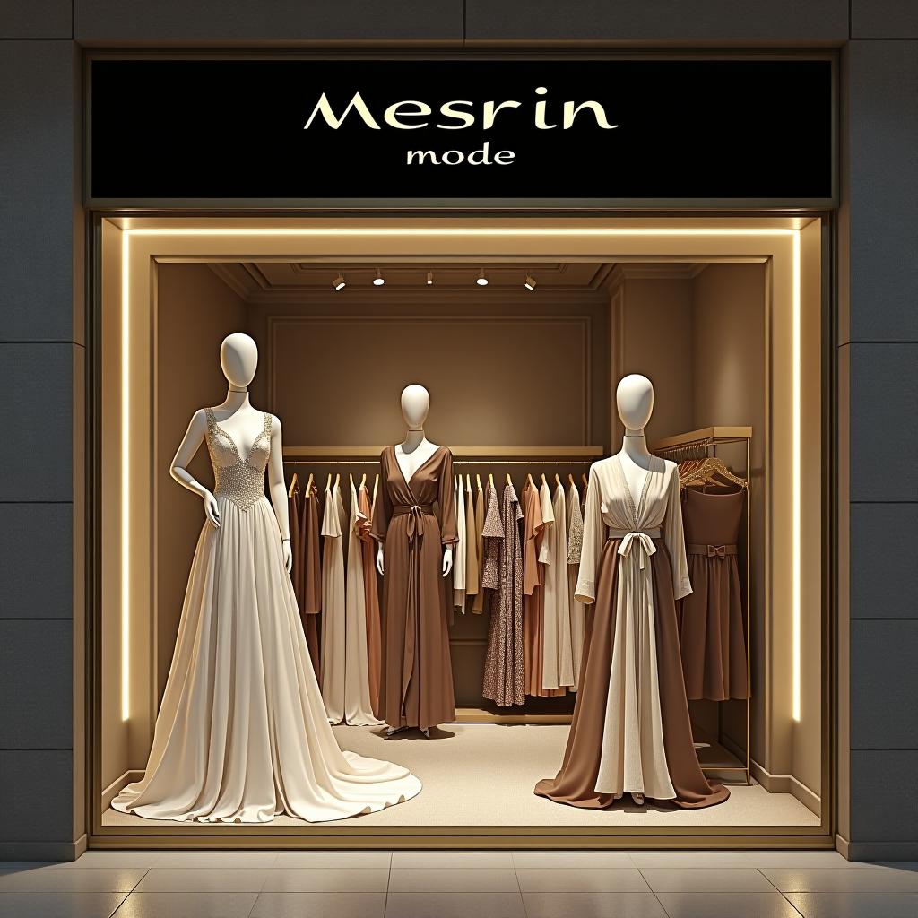  design a logo, in a realism style. erstelle mir ein logo für ein kleider laden elegant aber auffällig mit kleider haute couture mit dem namen beige und weiß , with the text 'nesrin mode '.