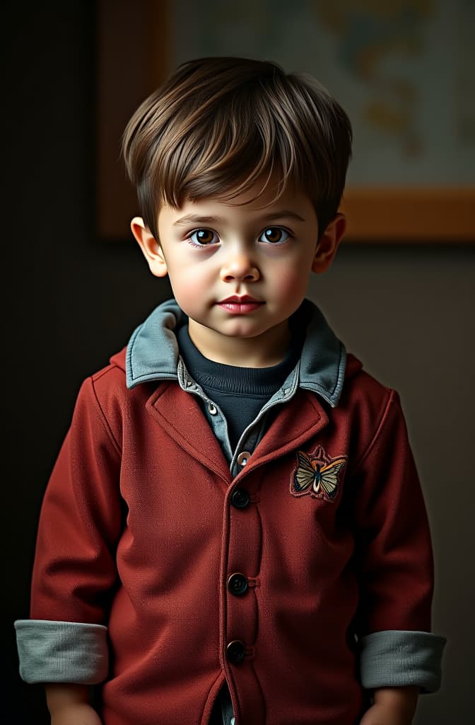  niño pequeño orinal hyperrealistic, full body, detailed clothing, highly detailed, cinematic lighting, stunningly beautiful, intricate, sharp focus, f/1. 8, 85mm, (centered image composition), (professionally color graded), ((bright soft diffused light)), volumetric fog, trending on instagram, trending on tumblr, HDR 4K, 8K