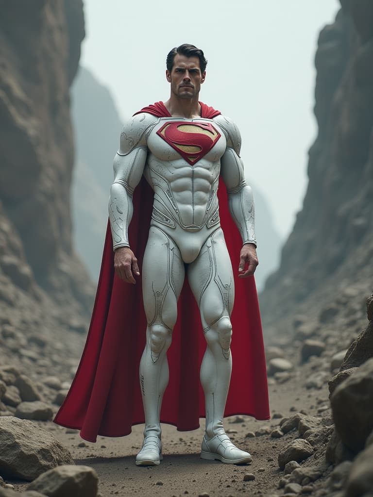  white superman in a futuristic colony