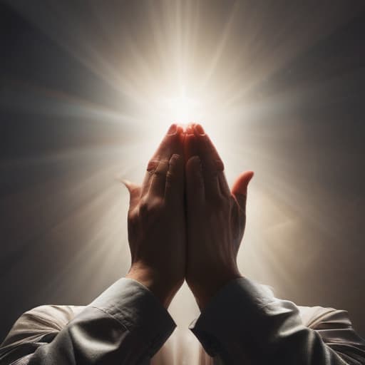 person praying in the light of God against evil