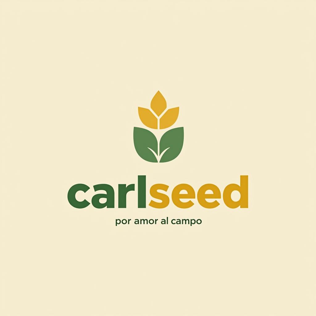  design a logo, in a minimalism style. logotipo de nombre “carlseed” con una planta de maíz. con eslogan “ por amor al campo” en colores verdes y naranjas , with the text 'carlseed'.