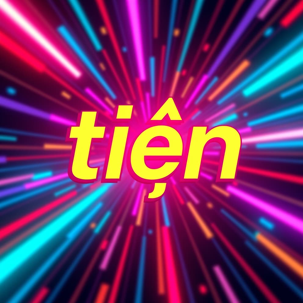  a vibrant, energetic facebook banner featuring the word 'tiến' in a bold, modern font. the background should be a dynamic blend of bright, neon colors that evoke a sense of movement and energy. use a futuristic design with geometric shapes and patterns to create a visually engaging and impactful banner. the text 'tiến' should be easily readable and stand out against the colorful background.hyper detail, intricate details, sharp focus, high resolution, 8k, ultra detailed, vib