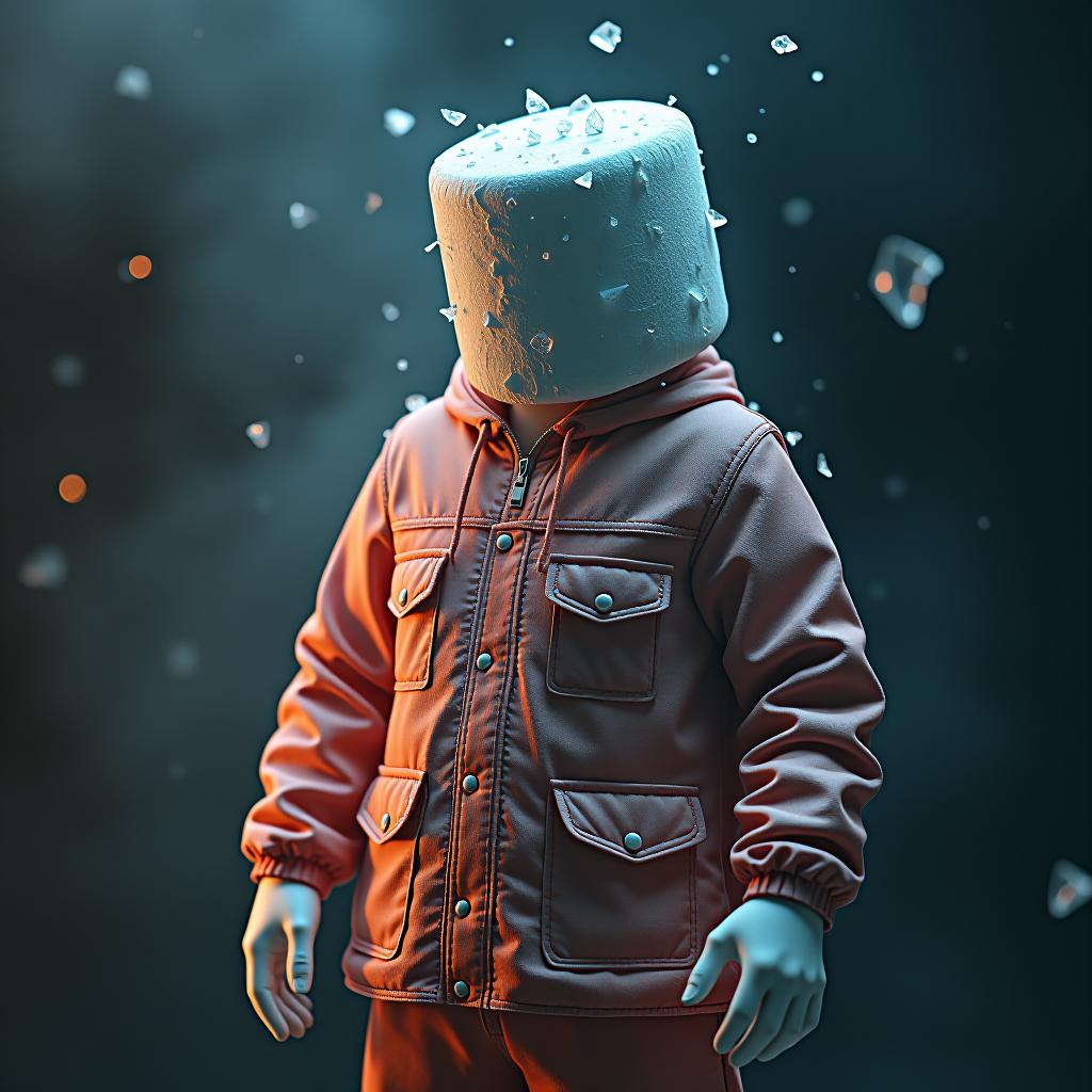  shattered glass marshmallow hyperrealistic, full body, detailed clothing, highly detailed, cinematic lighting, stunningly beautiful, intricate, sharp focus, f/1. 8, 85mm, (centered image composition), (professionally color graded), ((bright soft diffused light)), volumetric fog, trending on instagram, trending on tumblr, HDR 4K, 8K