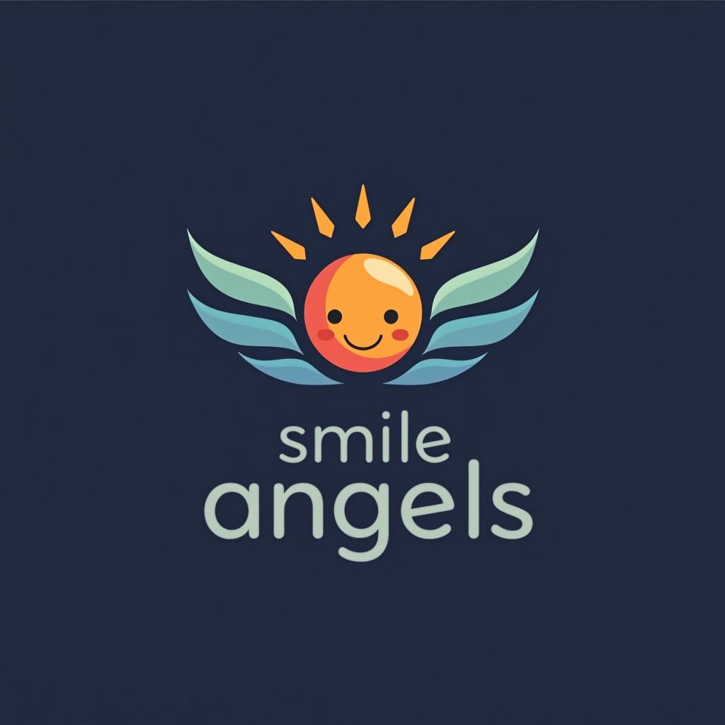  design a logo, in a geometric style. 水彩スタイル、水のロゴ、水色のグラデーションカラー、白背景。, with the text 'smile angels'.