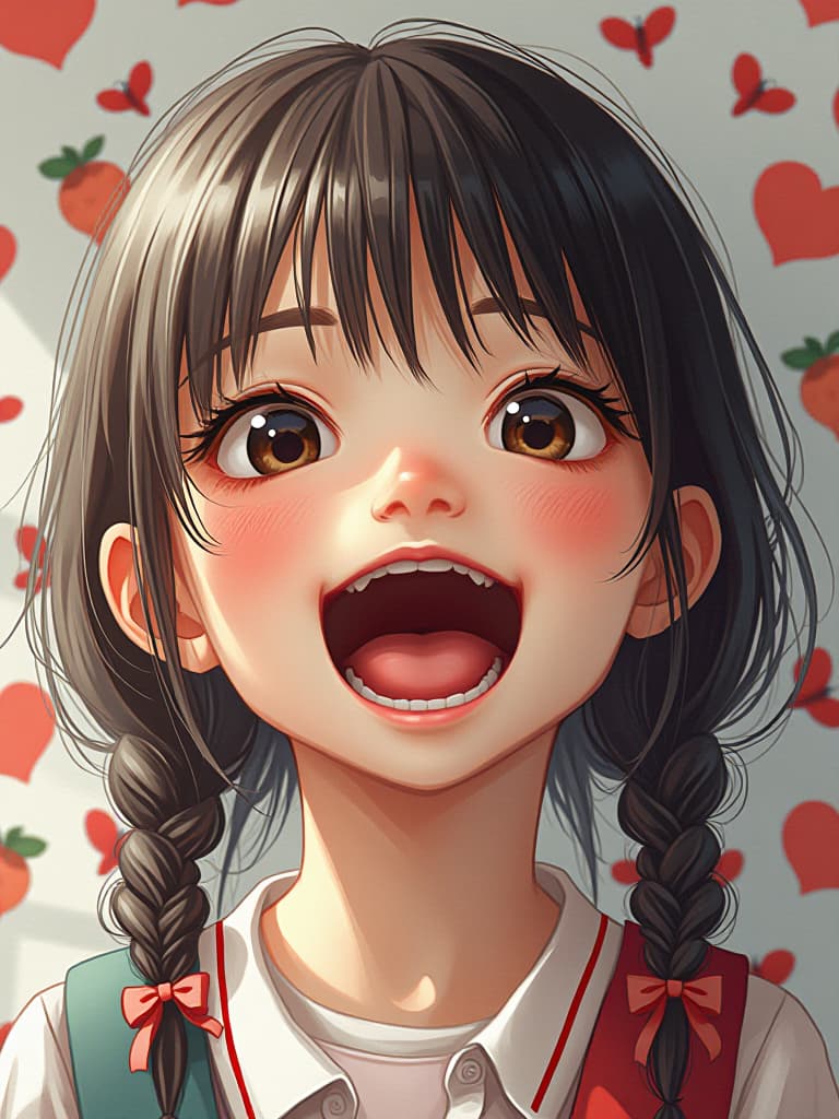  large open mouth, first grader of elementary school, girl, masterpiece, best quality,8k,ultra detailed,high resolution,an extremely delicate and beautiful,hyper detail