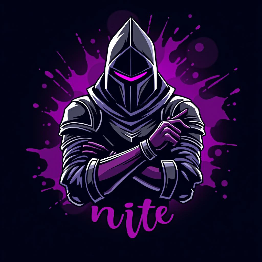  design a logo, in a realism style. knight black and purple graffiti, with the text 'johnny nite '.