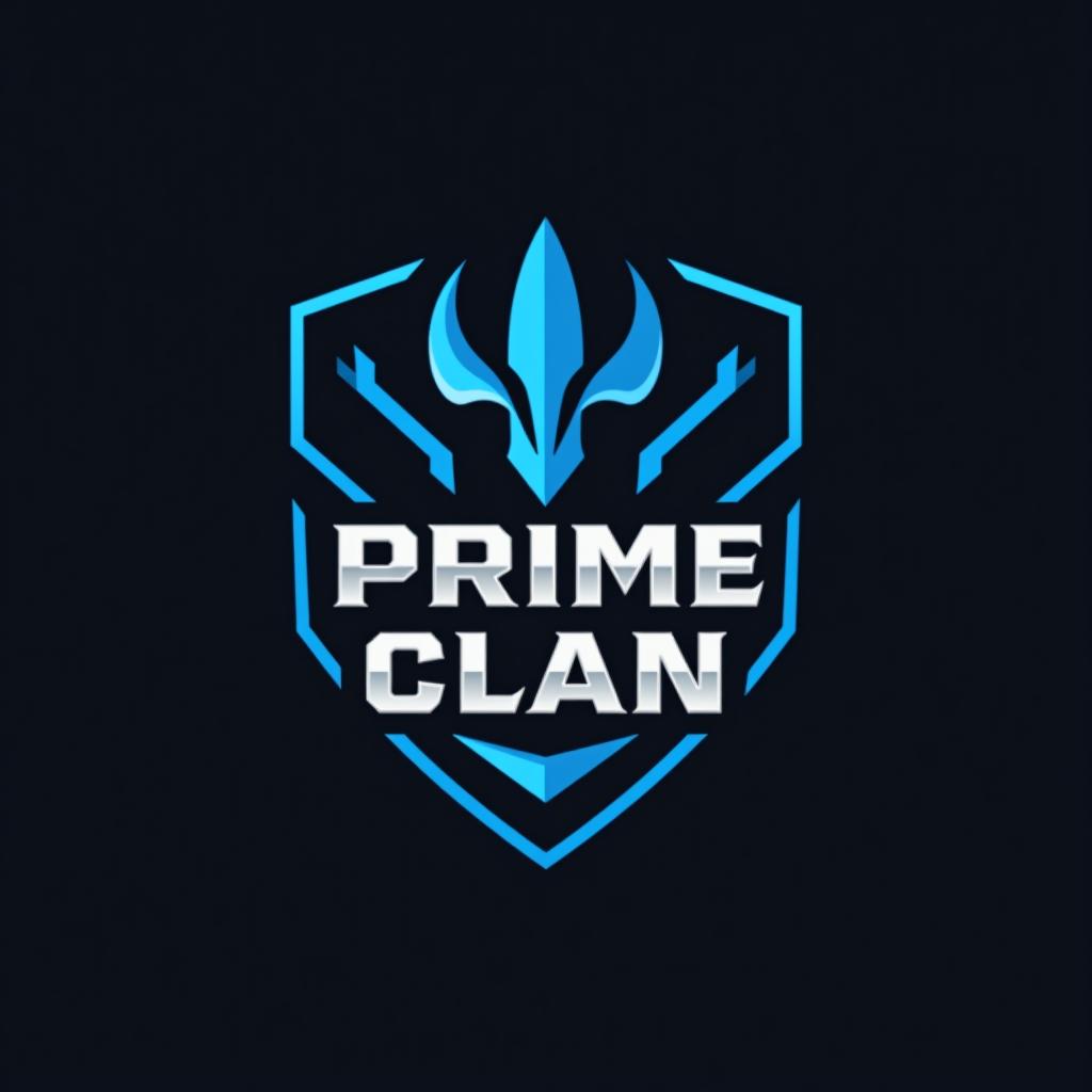  design a logo, un logo pour une équipe esport avec comme couleur le noir et le bleu ciel avec l’inscription prime clan , with the text 'prime clan '.