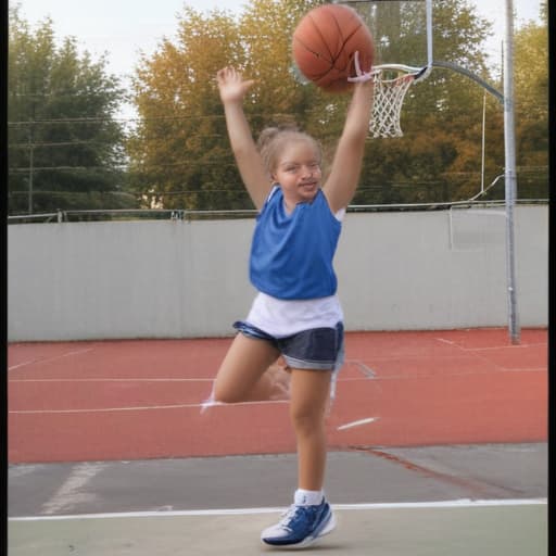 Generate a Small girl who Dunks. She’s on a basket court