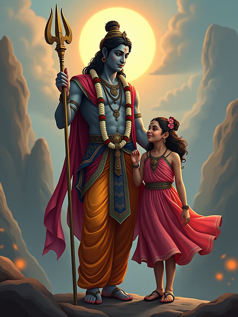  lord krishna with girl in modern world, masterpiece background