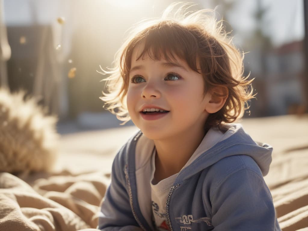 ultra realistic ((ultra realistic ((a child happily waking up to a sunny day filled with activities)))) hyperrealistic, full body, detailed clothing, highly detailed, cinematic lighting, stunningly beautiful, intricate, sharp focus, f/1. 8, 85mm, (centered image composition), (professionally color graded), ((bright soft diffused light)), volumetric fog, trending on instagram, trending on tumblr, HDR 4K, 8K