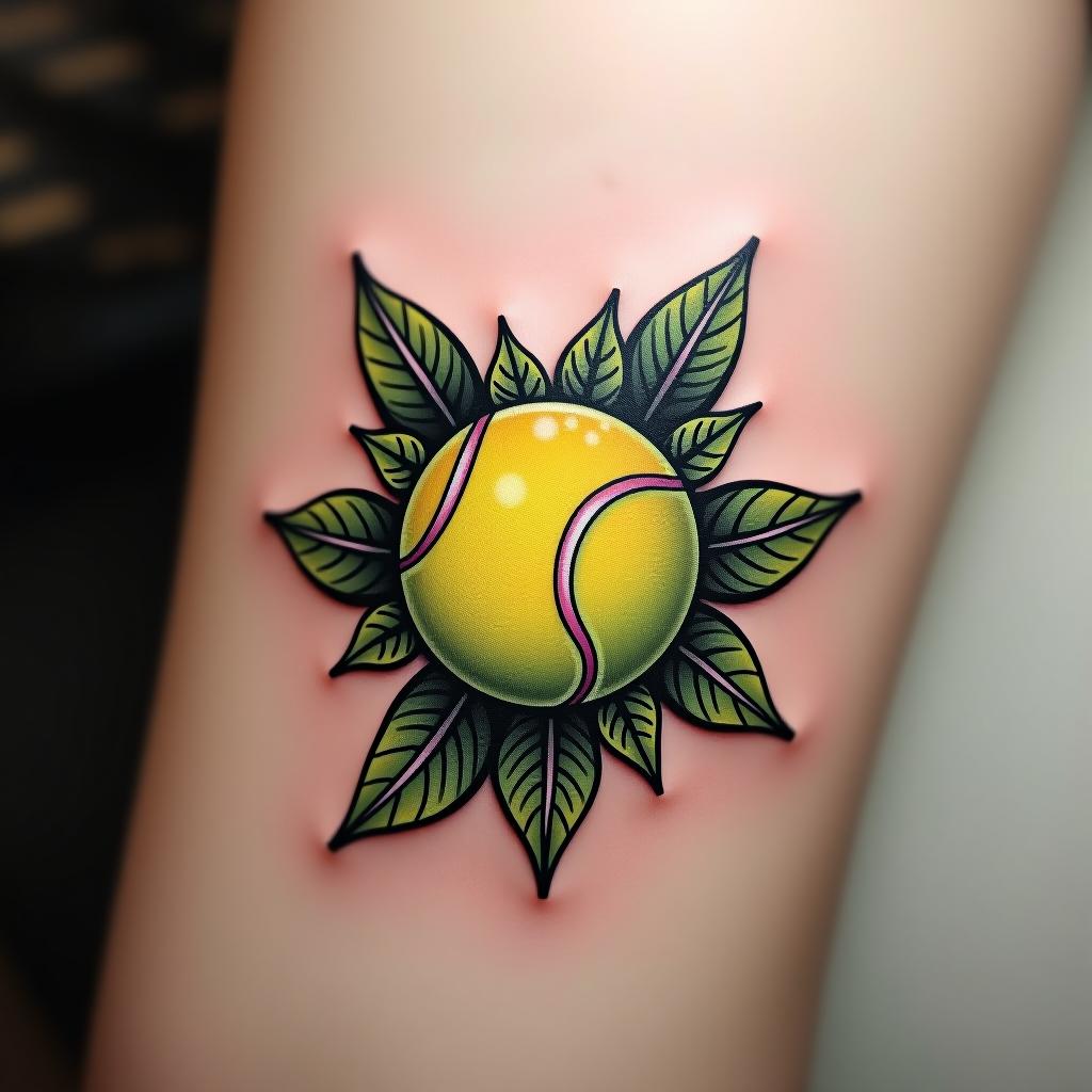  small tennis ball tattoo, (logo:1.15), hq, hightly detailed, 4k