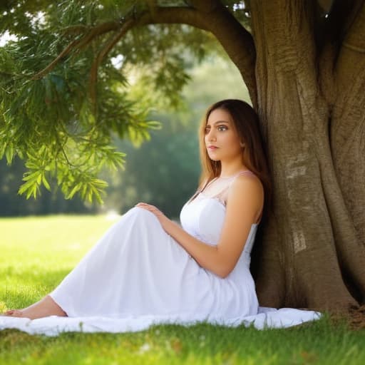 Beautiful woman sitting under the tree