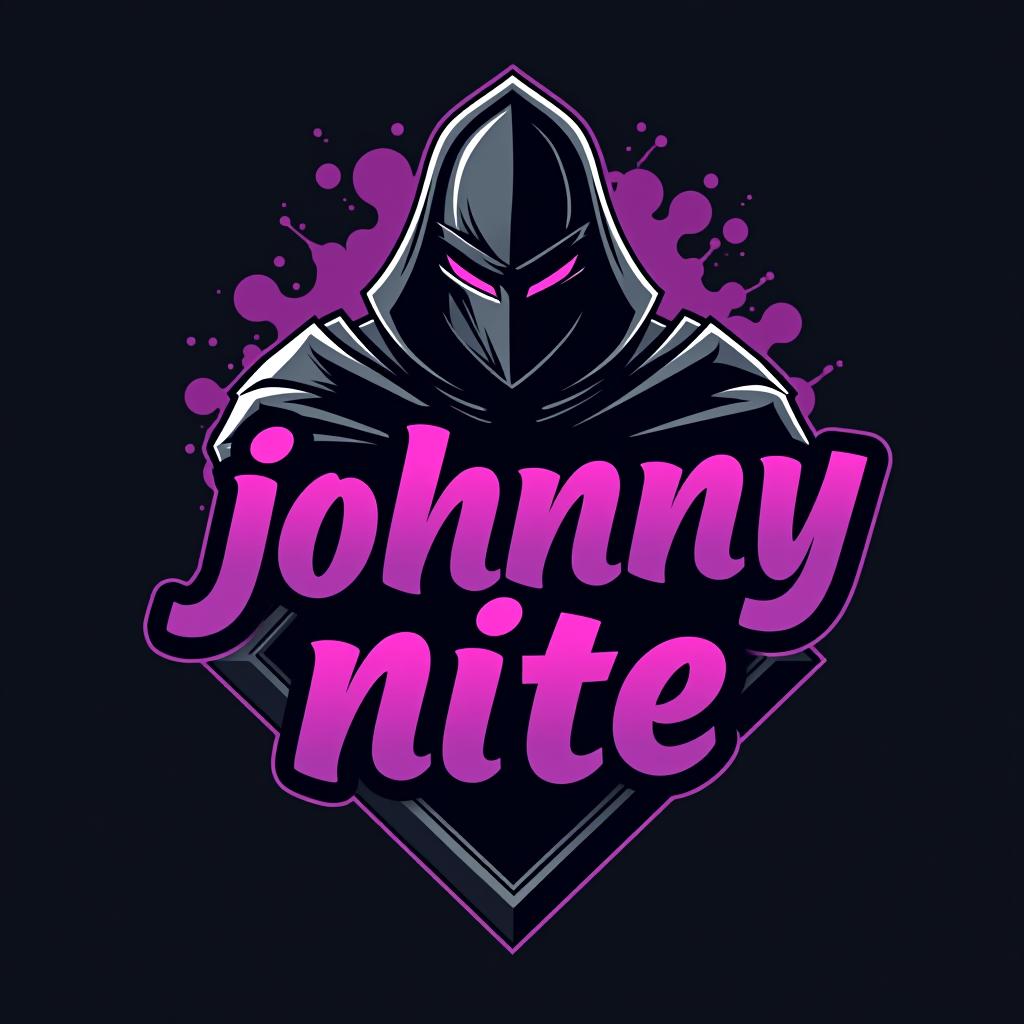  design a logo, in a realism style. knight black and purple graffiti, with the text 'johnny nite '.