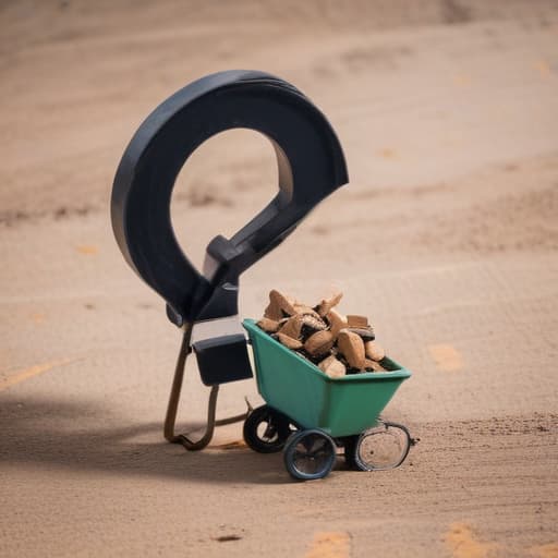 A Question mark being carried by a wheel barrel