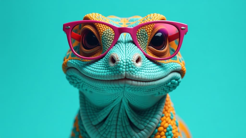  gila monster on turquoise background wearing colourful sunglasses, high quality, high details, hd, perfect composition, 4k epic detailed, highly detailed, sharp focus, high resolution