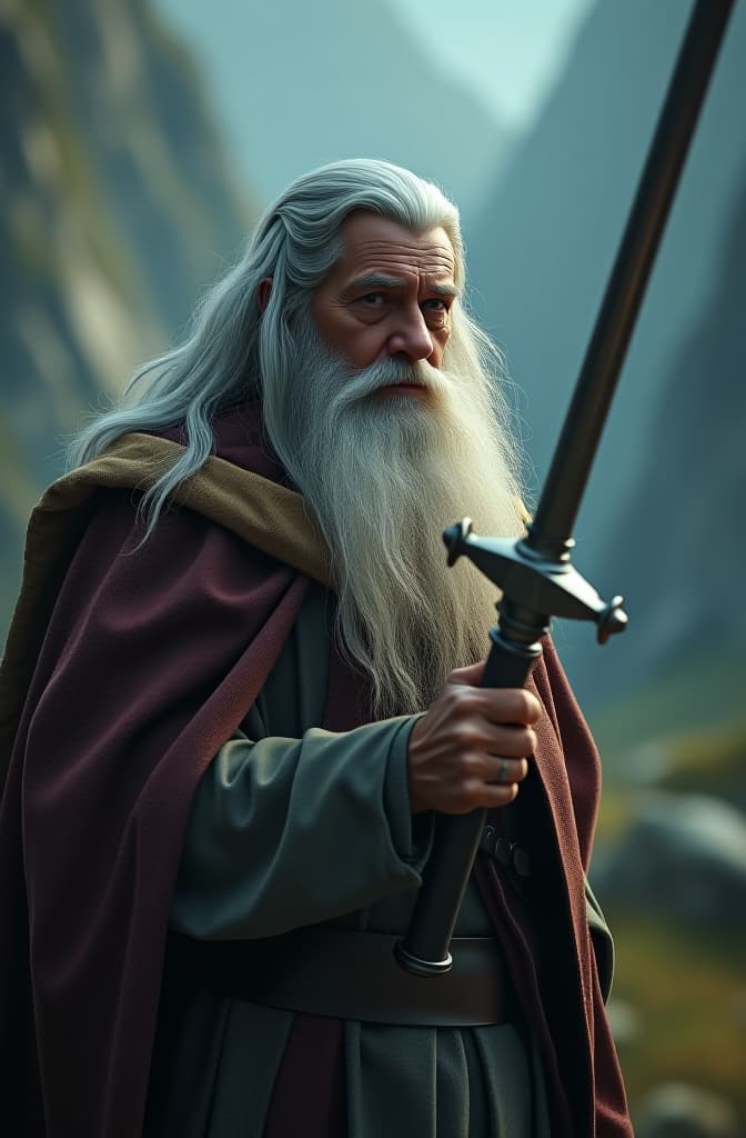  gandalf in mondor hyperrealistic, full body, detailed clothing, highly detailed, cinematic lighting, stunningly beautiful, intricate, sharp focus, f/1. 8, 85mm, (centered image composition), (professionally color graded), ((bright soft diffused light)), volumetric fog, trending on instagram, trending on tumblr, HDR 4K, 8K