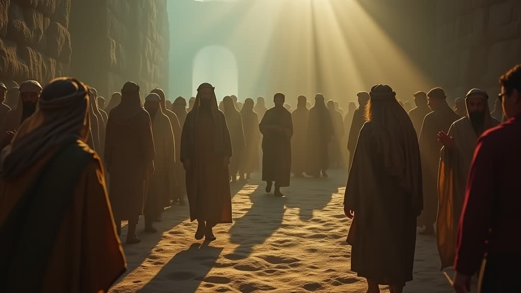  history of biblical times, a scene of the descendants of noah, highlighting their renewed connection to the earth and the legacy of faith passed down through generations. hyperrealistic, full body, detailed clothing, highly detailed, cinematic lighting, stunningly beautiful, intricate, sharp focus, f/1. 8, 85mm, (centered image composition), (professionally color graded), ((bright soft diffused light)), volumetric fog, trending on instagram, trending on tumblr, HDR 4K, 8K