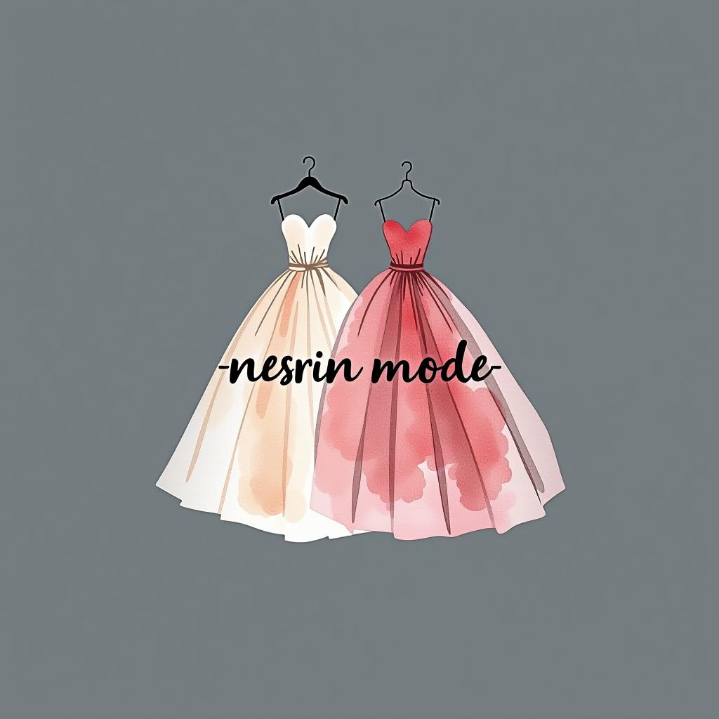  design a logo, in a watercolor style. erstelle mir ein logo für ein kleider laden elegant aber auffällig mit kleidern , with the text 'nesrin mode '.