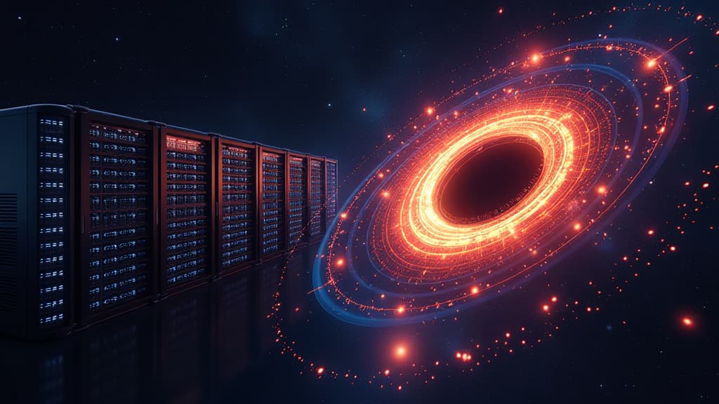  prompt: create an ultra realistic and detailed image of the supercomputer urania in operation at the max planck institute for gravitational physics. the scene should showcase the 6048 computing cores and 22 terabytes of memory of urania. include visual elements representing gravitational waves, merging black holes, double systems of black holes in elliptical orbits, and black holes flying past each other. incorporate intricate technical details to highlight the efficiency and performance of uran