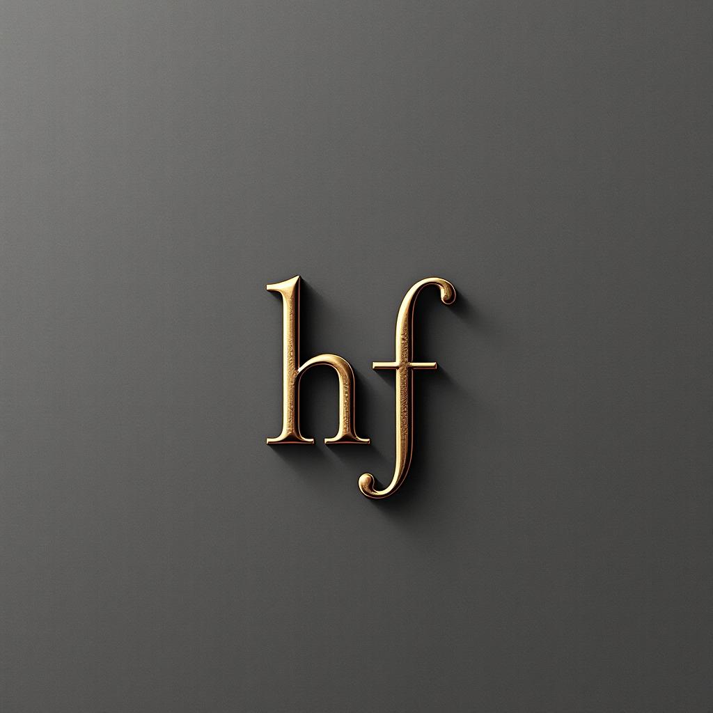  design a logo, logo sofisticada para consultora de imagem, com tipografia elegante e minimalista, que combine expessuras diferentes nas iniciais, fundo neutro com as letras metálicas, com detalhe gráfico minimalista, with the text 'h f'.