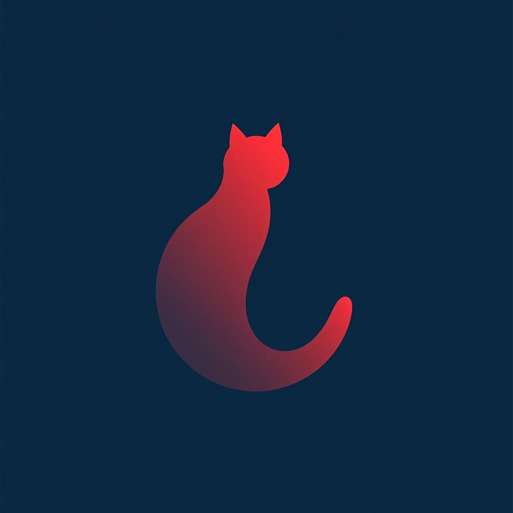  design a logo, minimalistic logo of a cat, blue and red background