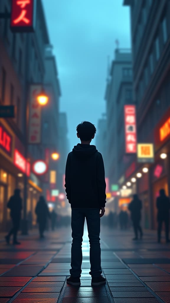  pixar style 3d animation, lonely young man surrounded by shadows, bustling city street background, dynamic lighting, vibrant colors, detailed textures