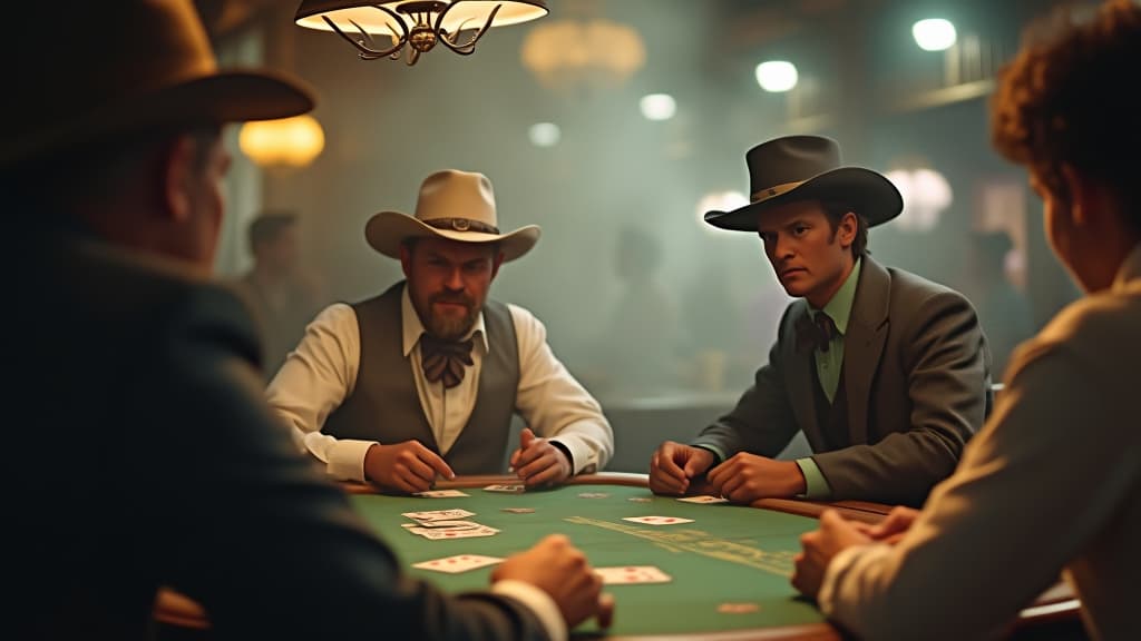  images about historical curiosities, the legendary scene of wild bill hickok’s poker game in deadwood, south dakota, moments before his tragic shooting. hyperrealistic, full body, detailed clothing, highly detailed, cinematic lighting, stunningly beautiful, intricate, sharp focus, f/1. 8, 85mm, (centered image composition), (professionally color graded), ((bright soft diffused light)), volumetric fog, trending on instagram, trending on tumblr, HDR 4K, 8K