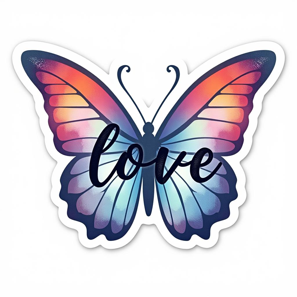  design a logo, custom sticker design on an isolated white background decorated by watercolor butterfly, with the text ‘love’